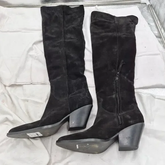 Sam Edelman Julee over-the-knee cowboy boots in black suede  size 8.5 - Picture 3 of 6